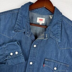 Levis Mens XL Western Denim Shirt Blue Pearl Snap Long Sleeve 66986-0020